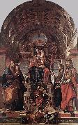 MONTAGNA, Bartolomeo Madonna and Child Enthroned with Saints sg oil on canvas